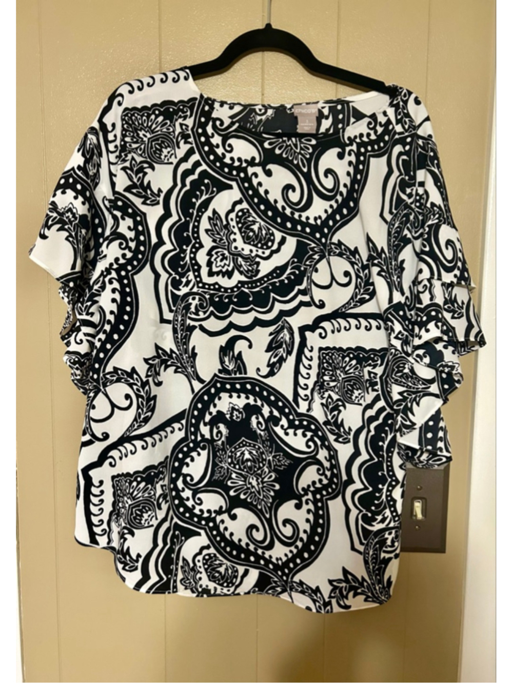 Chico's Women’s Black & White Paisley Blouse Plus Size 3 (16 XL)